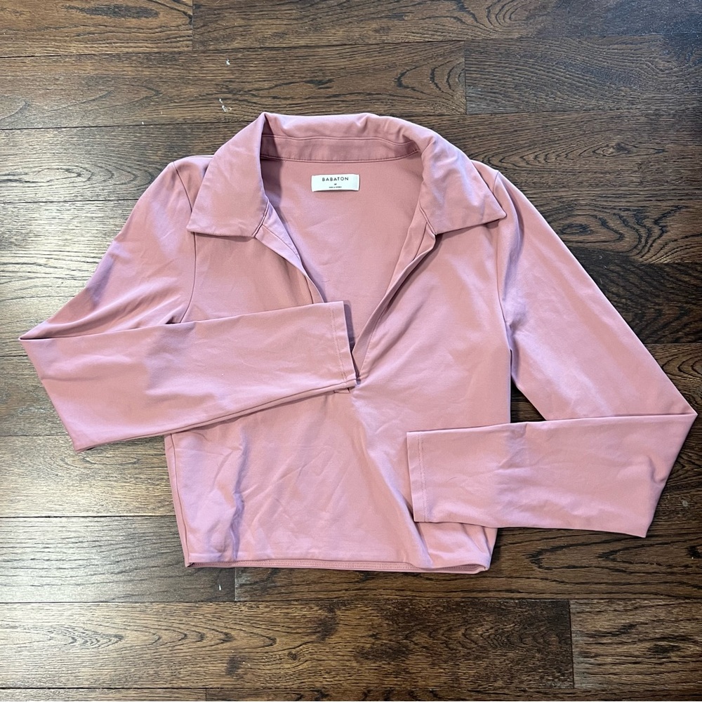 Babaton Collar Crop Long Sleeve Shirt